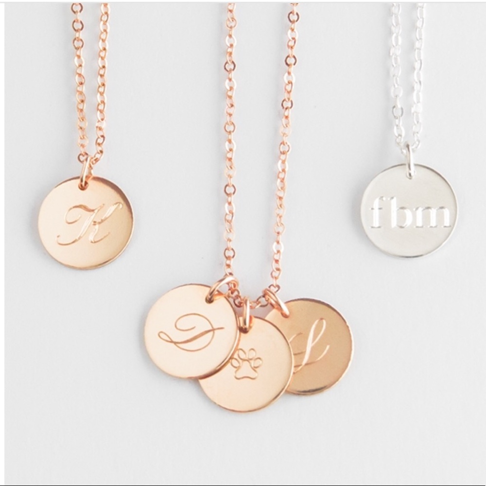 Gold Letter Circle Stamped Initial Necklace - Picture 3 of 6